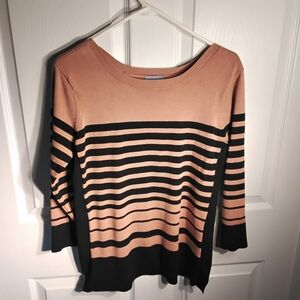 Laura Scott Black and Tan Striped Long Sleeve Top